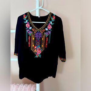 Unisex boho top. Loose fitting with beautiful embroidery